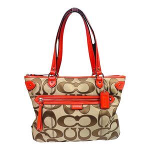 COACH Daisy Outline Signature Emma Tote Shoulder Bag - F24066 - Khaki Vermillion